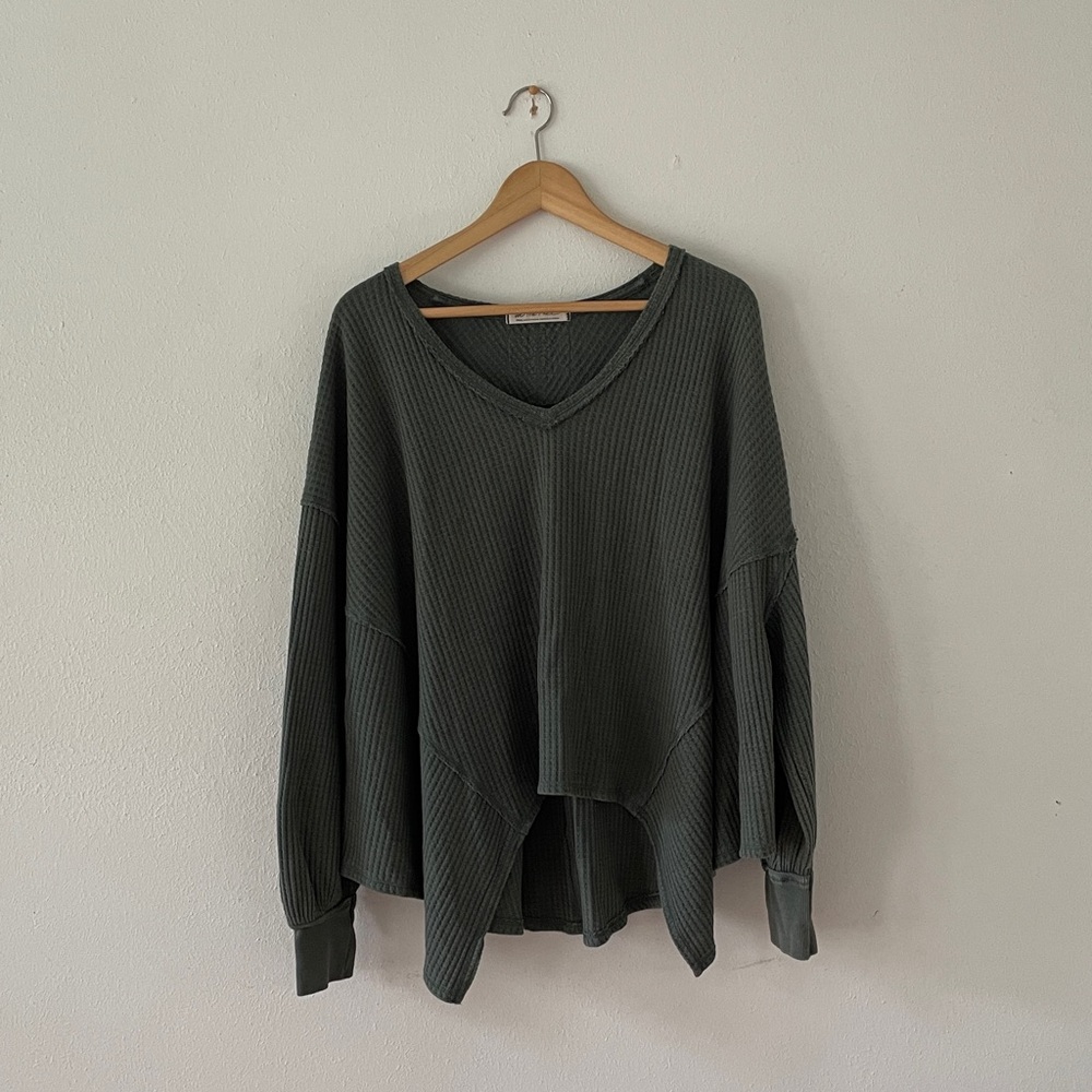 Free People Waffle Top V Scoop Long Sleeve Tee Boho Beach